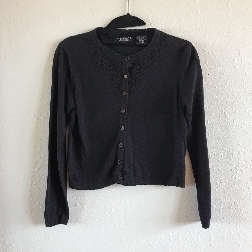 Black Cardigan with Flower Detail